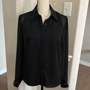 Forever 21 black sheer button down Hi-Lo top blouse Size M